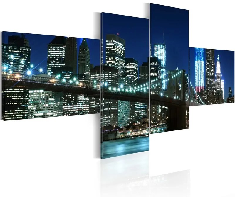 Quadro Ponte di Brooklyn illuminato di notte  Colore blu navy, Dimensioni e Misure 200x90