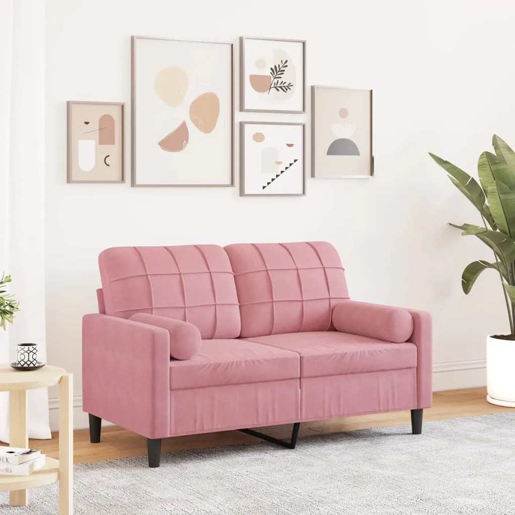 Divano A 2 Posti Con Cuscini Rosa 120 Cm İn Velluto /