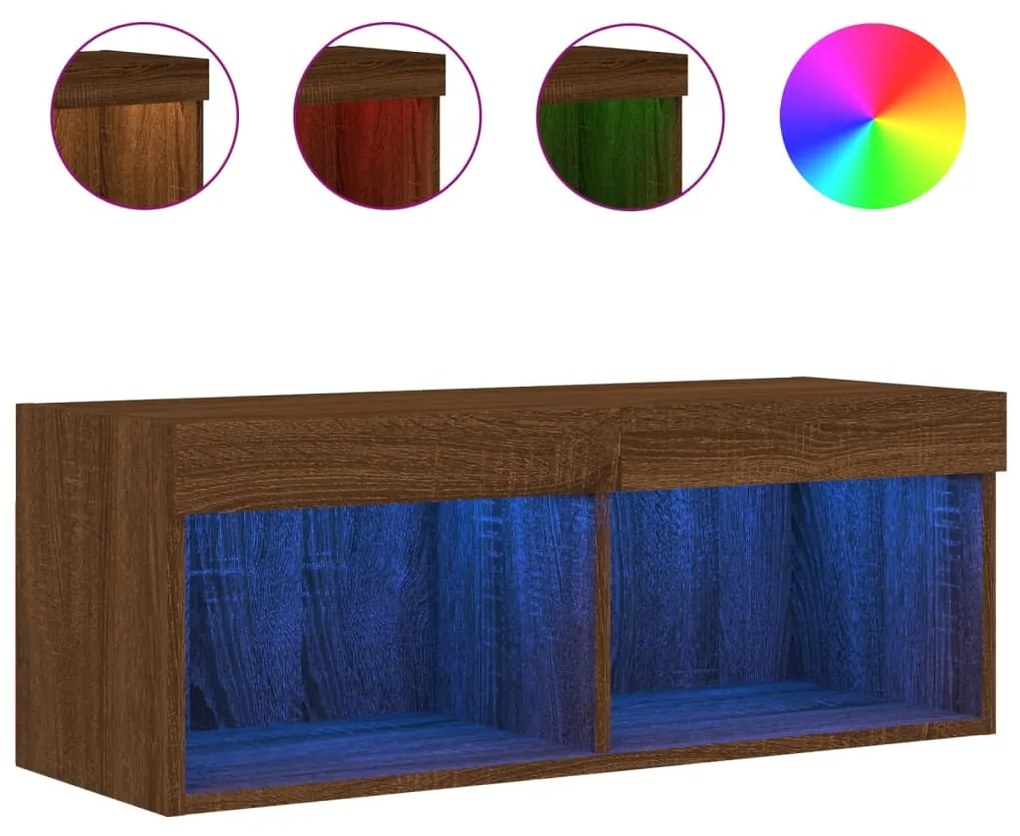 Mobile porta tv con luci led rovere marrone 80x30x30 cm