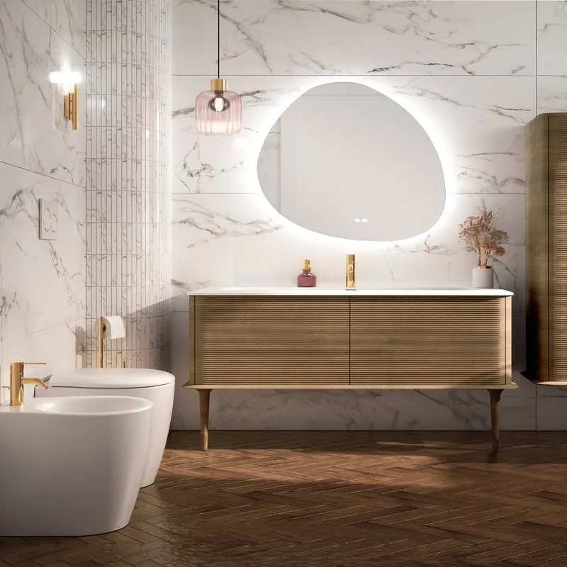 Mobile da bagno sospeso sotto lavabo L 144 x H 42 x P 50 cm tabaco laccato opaco, 2 cassetti BADEN HAUS Bohemia