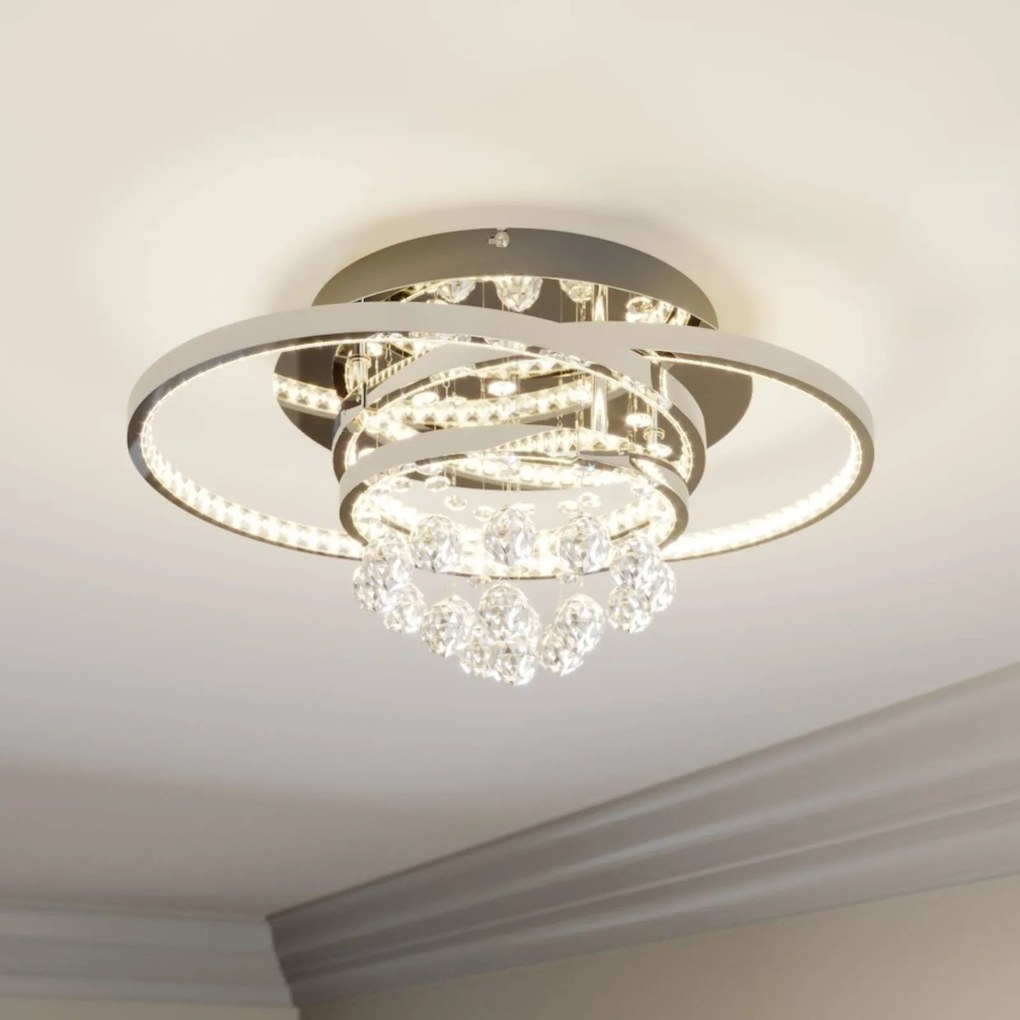 Plafoniera a LED Keely Lucande, dimmerabile, Cromo / Argento, Soggiorno / Sala da pranzo, Metallo, Moderno, Plafoniera LED