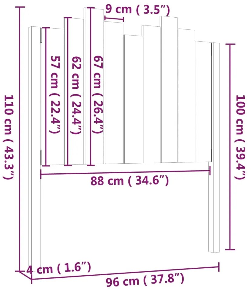 Testiera per Letto Bianca 96x4x110 cm in Legno Massello di Pino