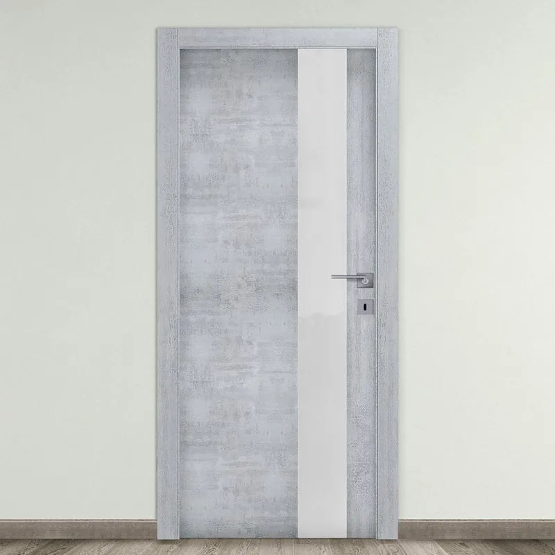 Porta battente Beton Vetro grigio L 60 x H 210 cm reversibile