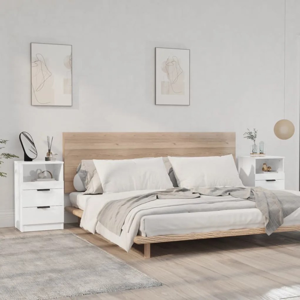 Comodini 2 Pz Bianco Lucido İn Legno Multistrato /
