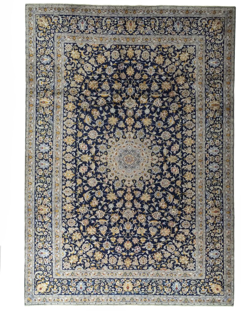 Kashan Tappeto 270x390 Blu (Iran) Annodato A Mano
