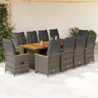 Set Bistr da Giardino 11 pz con Cuscini in Polyrattan Grigio 3277270