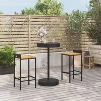 Set Bar Giardino 3 pz Nero Polyrattan e Legno Massello Acacia 3187714