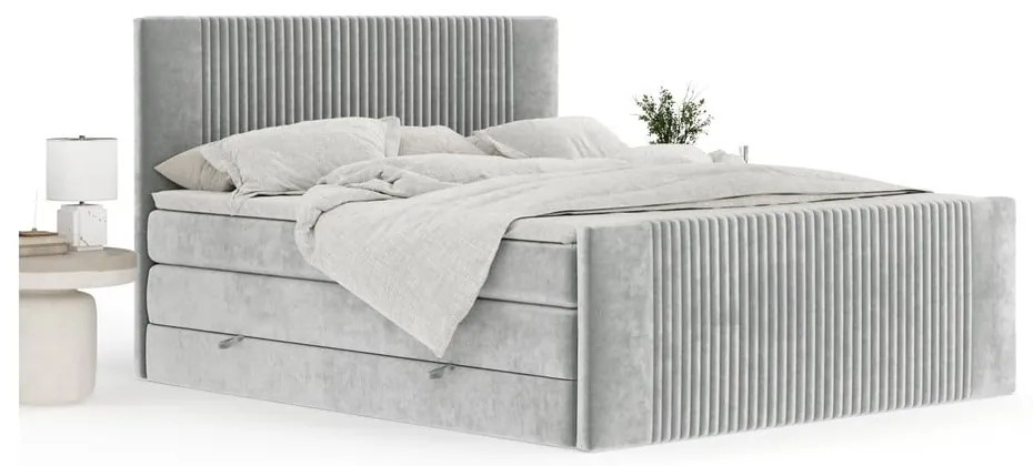 Letto boxspring grigio chiaro con contenitore 140x200 cm Bergamo – Maison de Rêve