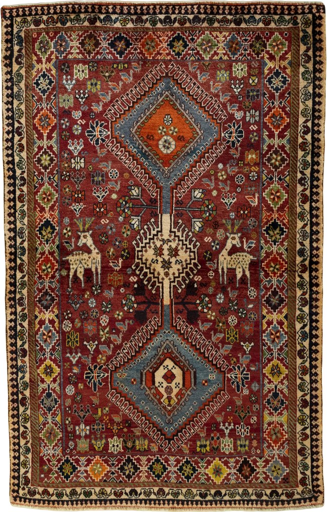 Shiraz Tappeto 140 x 210 Rosso (Iran) Annodato A Mano