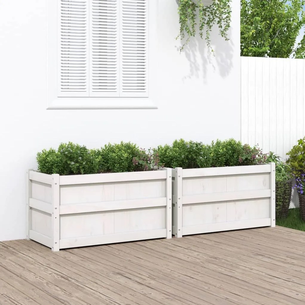 Fioriere Da Giardino 2 Pz Bianche İn Legno Massello Di Pino /