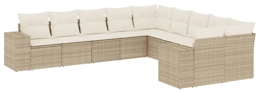 Set divano da giardino 10 pz con cuscini beige in polyrattan