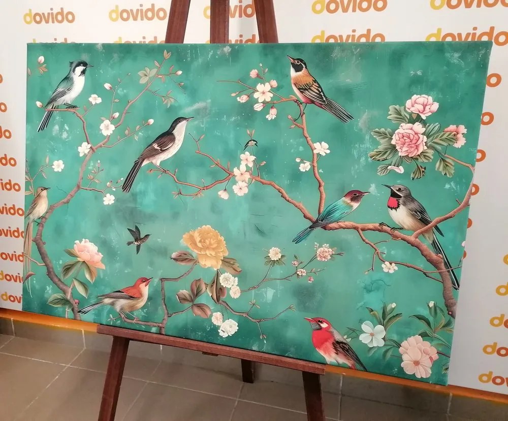 Stampa su tela – Uccelli vintage sui rami