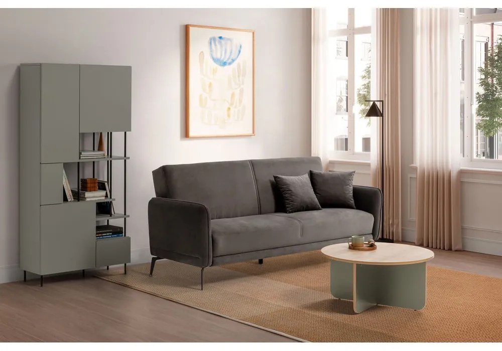 Tavolino da salotto rotondo in verde chiaro/di colore naturale con piano effetto rovere ø 80 cm Hillary – Marckeric