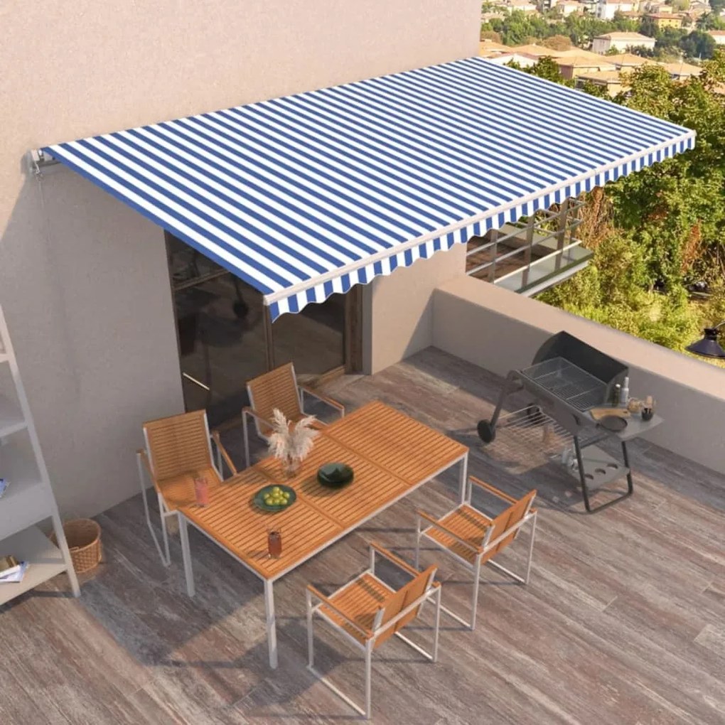 Tenda Da Sole Retrattile Manuale 600x350 Cm Blu E Bianca /