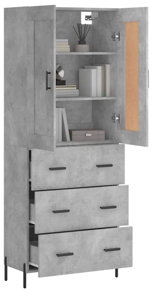 Credenza grigio cemento 69,5x34x180 cm in legno multistrato