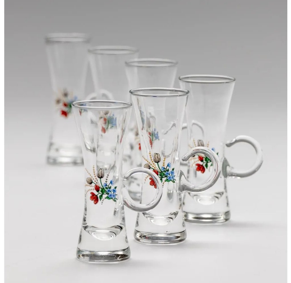 Set 6x Bicchiere da liquore con manico limpido con motivo a bouquet no 5