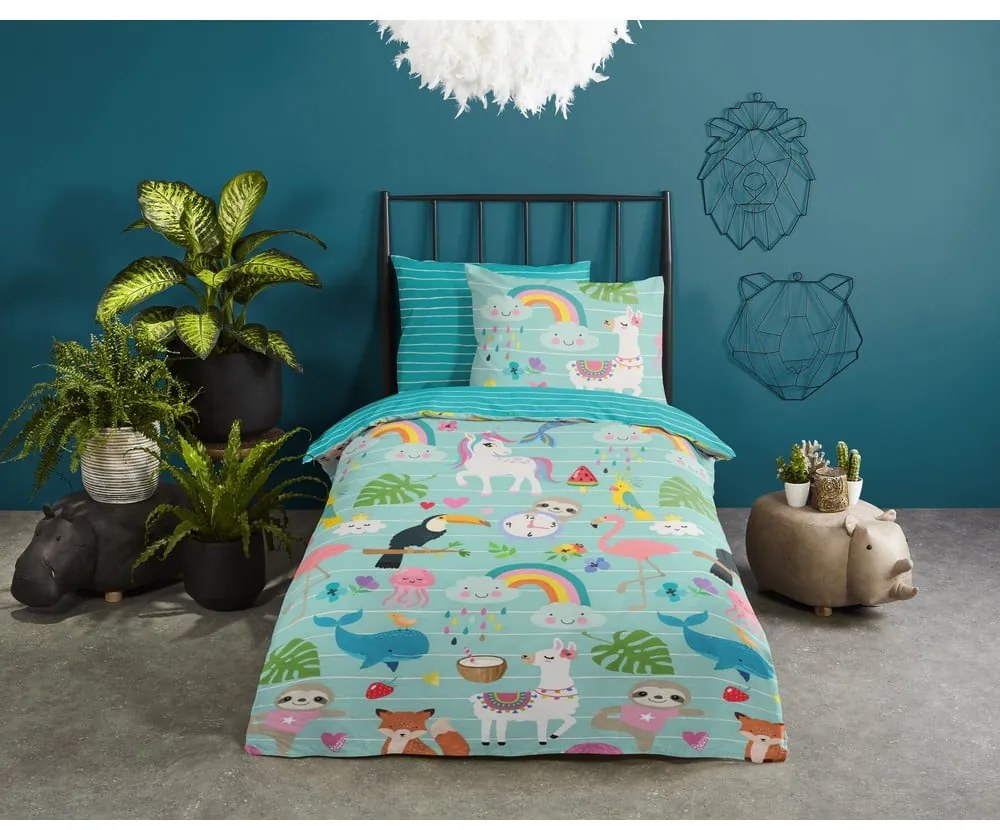 Set copripiumino e federa da bambini blu in cotone per letto singolo 140x200 cm Festen – Good Morning