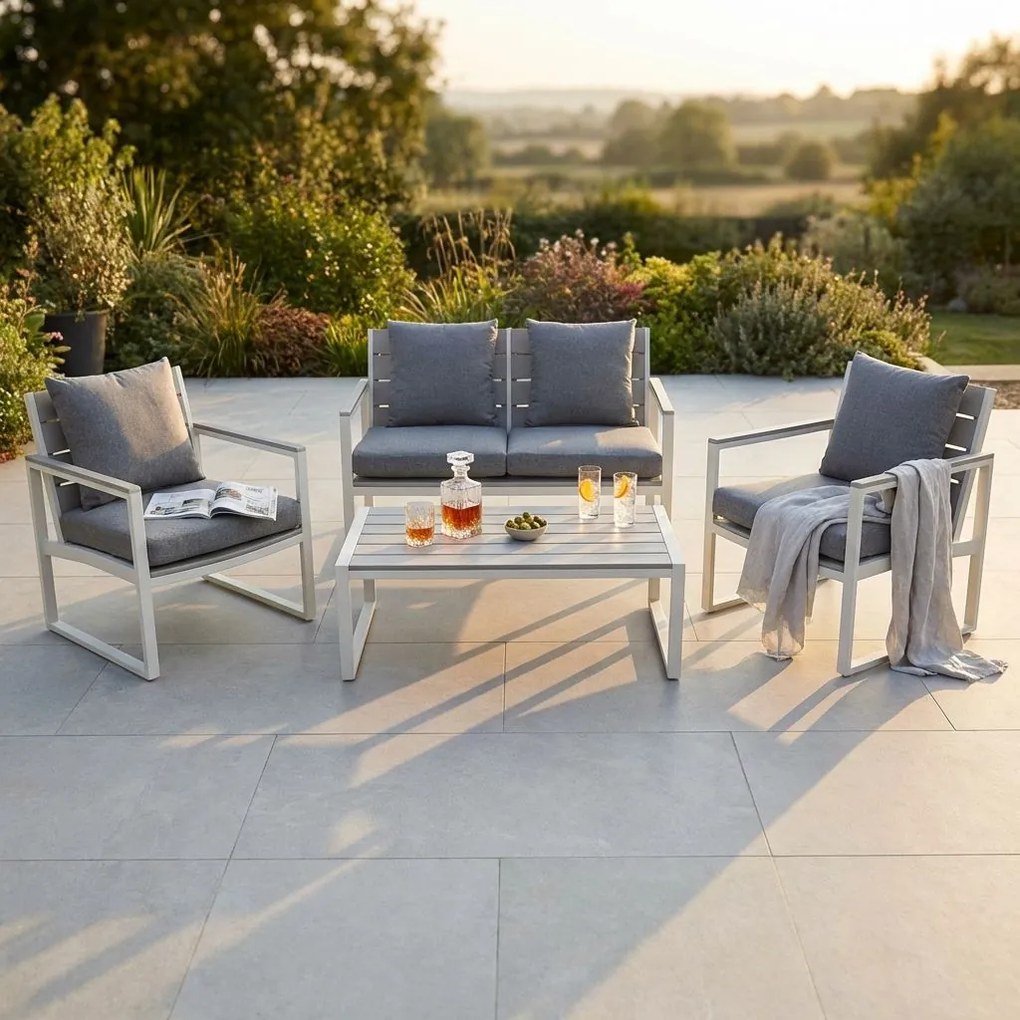 TORUS - salotto da giardino 4 posti in alluminio e polywood con cuscini