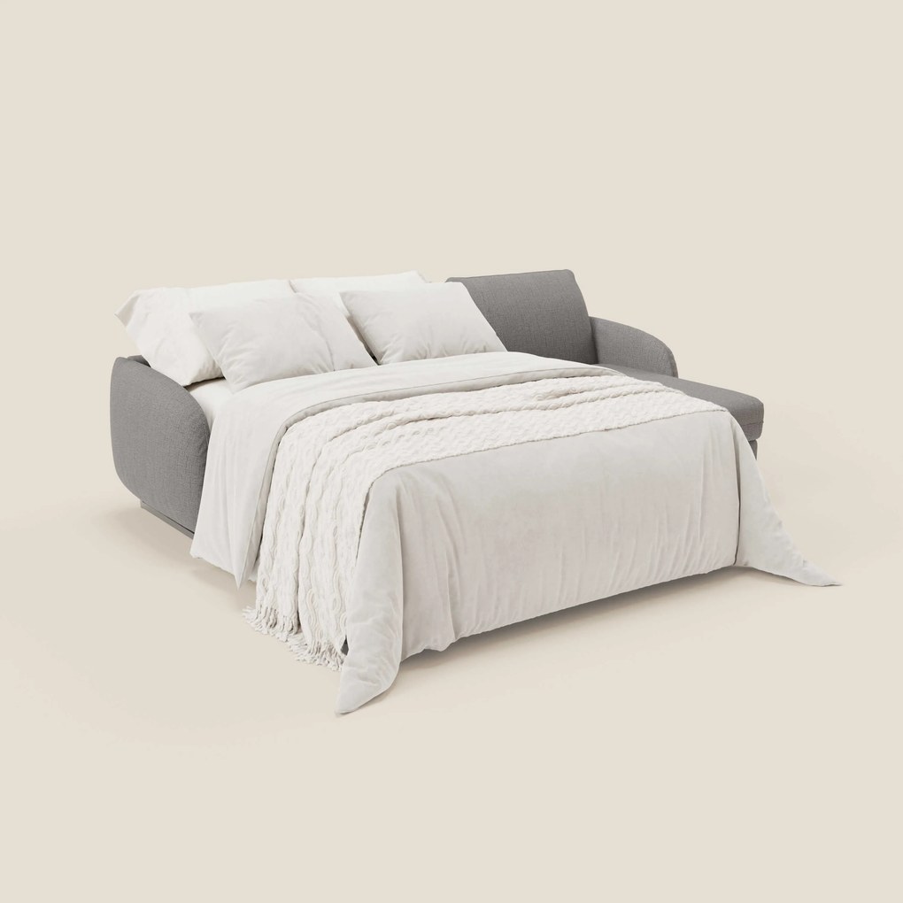Ninfea Divano Letto Angolare con Penisola Contenitore e Materasso H18 cm - piedini in metallo e Tessuto impermeabile T03 grigio
