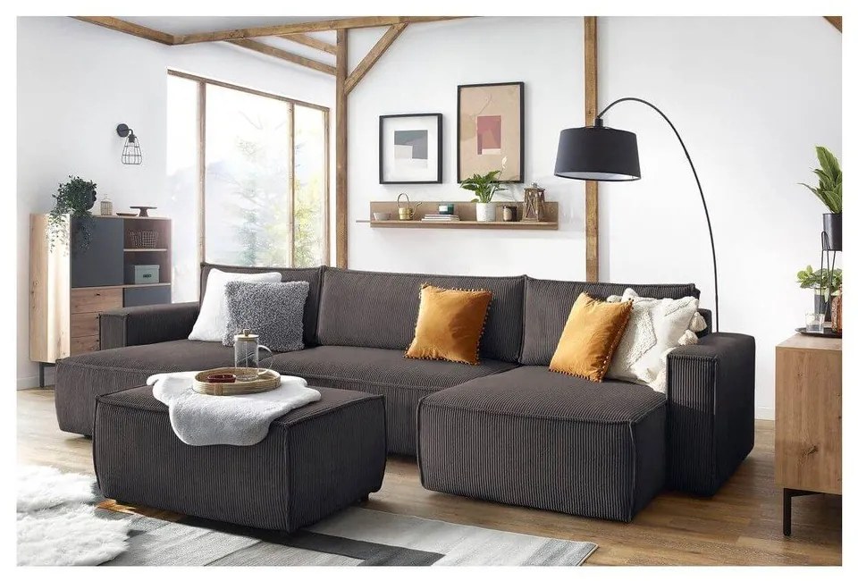 Poggiapiedi grigio tortora con rivestimento in velluto a coste Nihad – Bobochic Paris