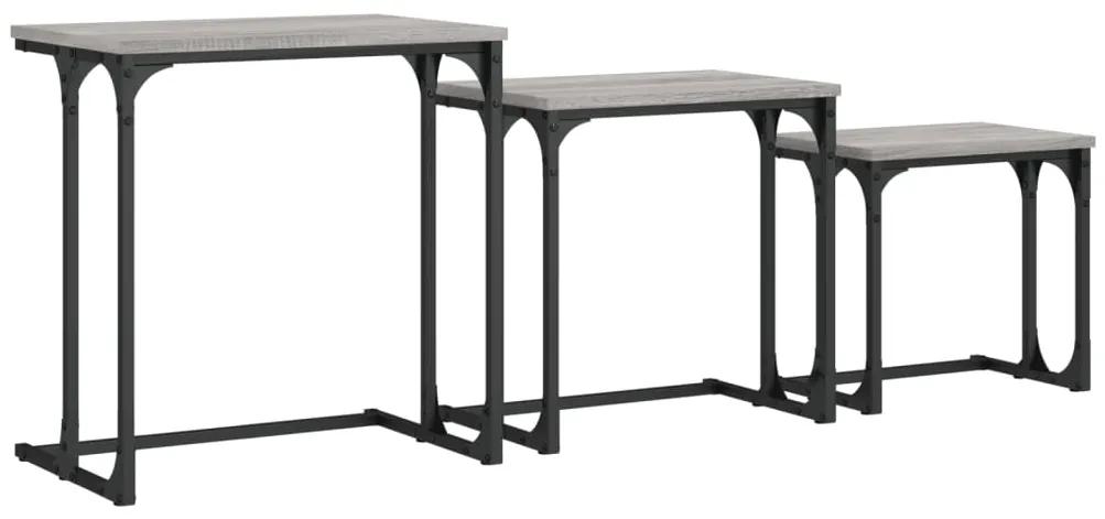 Tavolini Salotto Impilabili 3pz Grigio Sonoma Legno Multistrato