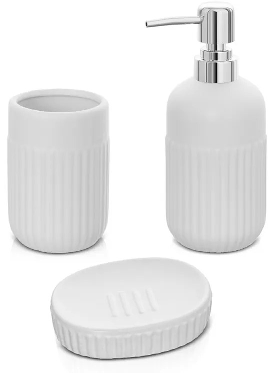 Accessori bagno da appoggio in set 3 pezzi in ceramica colore bianco Cup