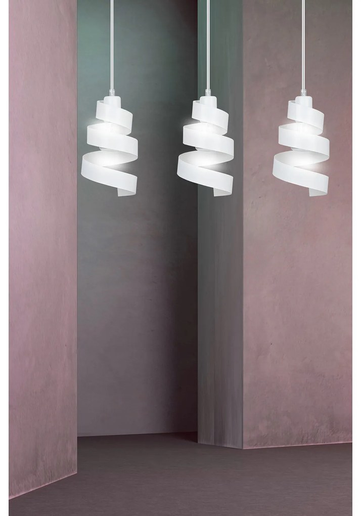 Lampadario Moderno 3 Luci Tristano In Acciaio Bianco Con Fasce A Spirale