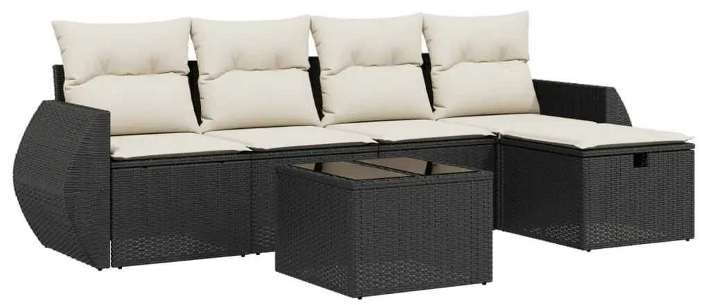 Set divano da giardino 6 pz con cuscini nero in polyrattan