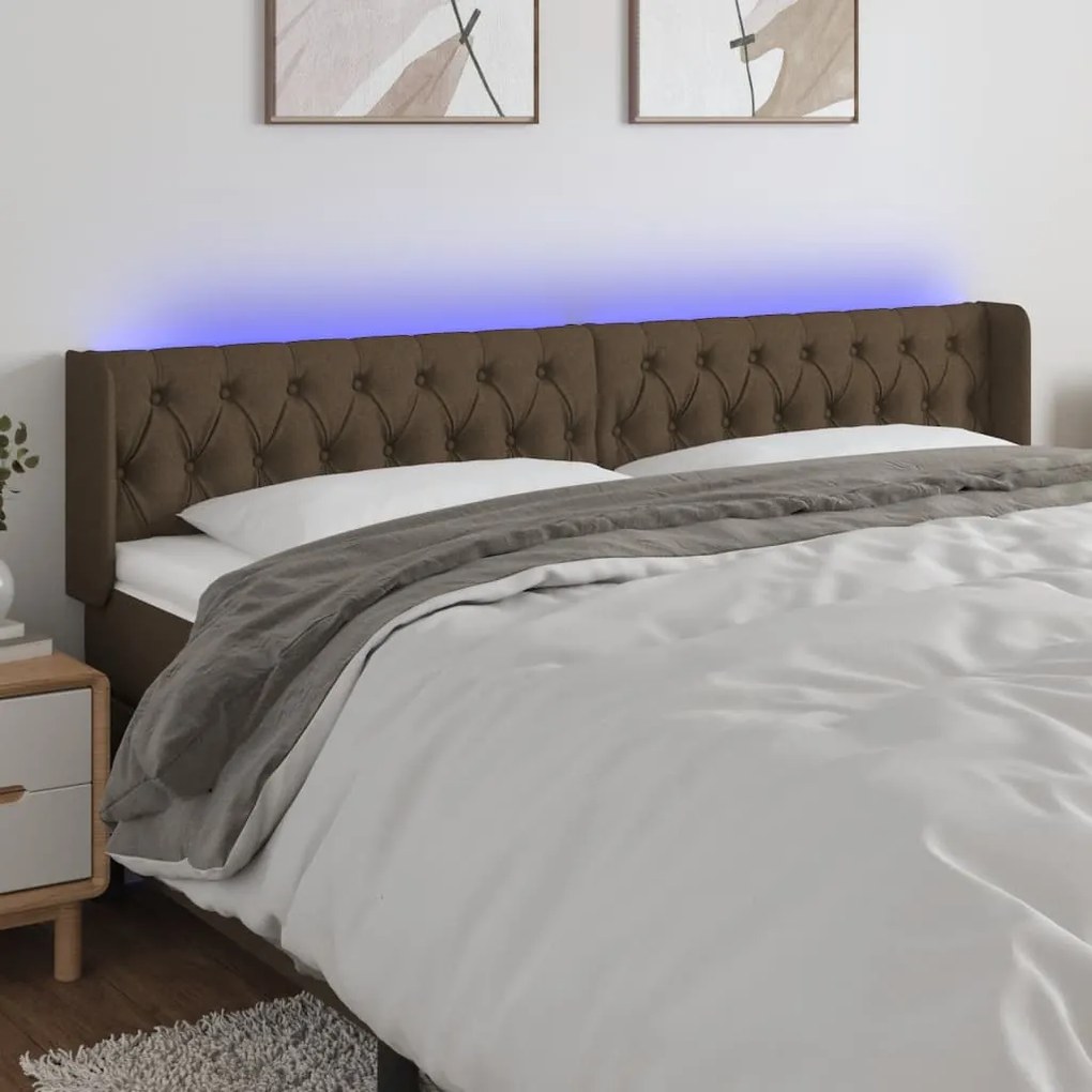 Testiera A Led Marrone Scuro 183x16x78/88 Cm İn Tessuto /