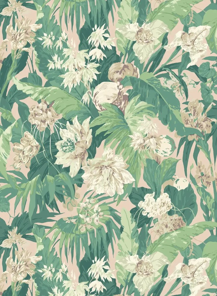 GP & J Baker Carta da parati Tropical Floral - Blush/ Green