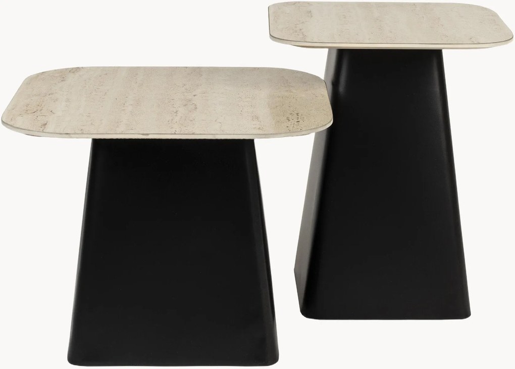 Set di 2 tavolini con piano effetto travertino Baru