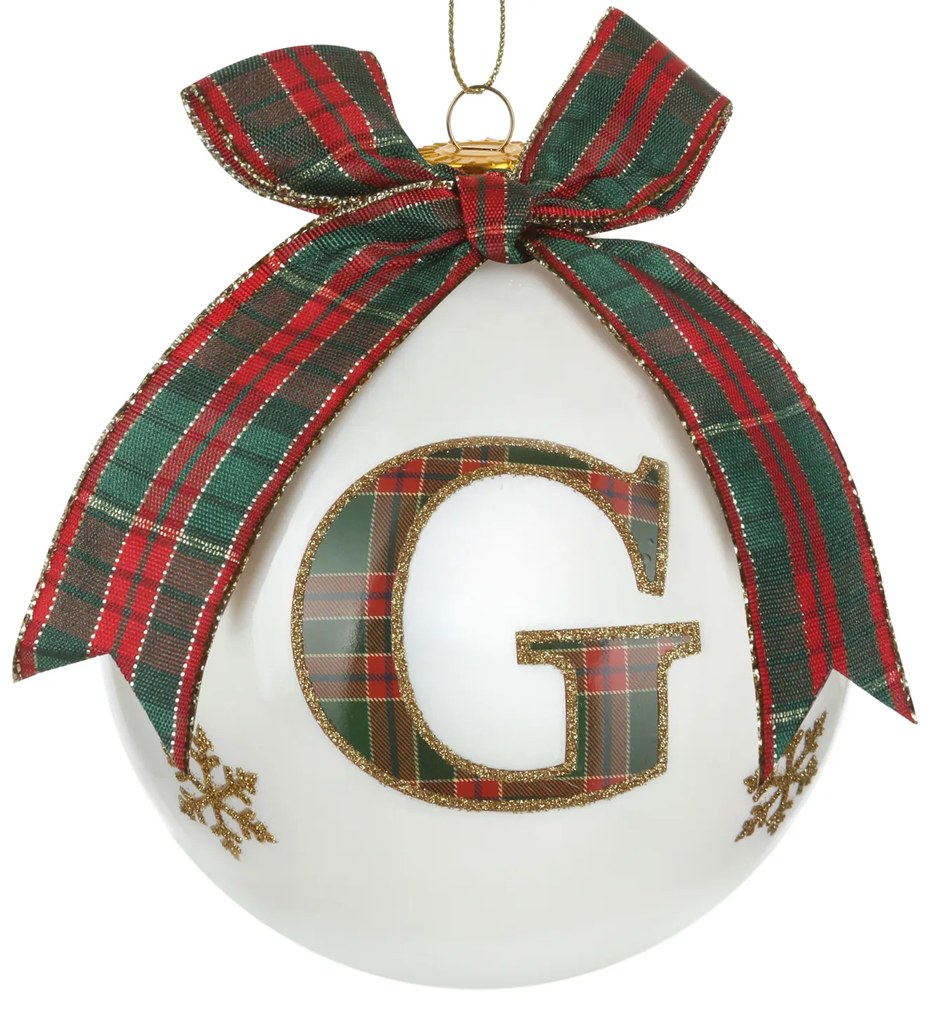 Pallina Natale lettera G tartan vetro 10 cm