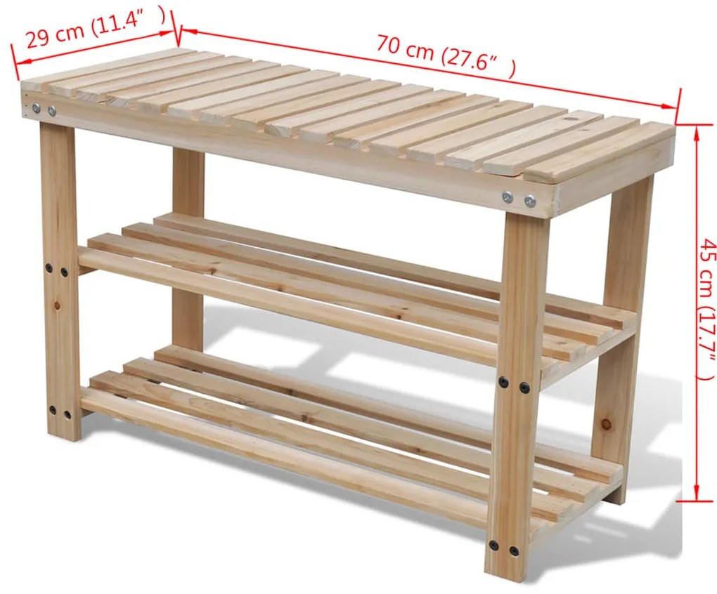 Scarpiera 2 in 1 con Panca in Legno Massello di Abete