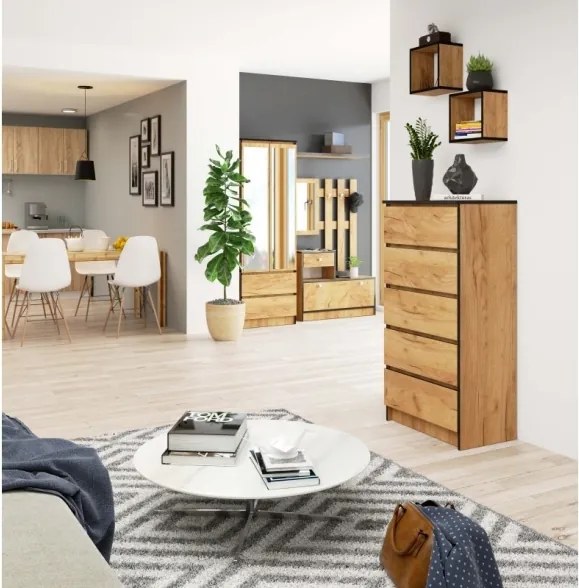 Cassettiera Moderna 60x40x120 Cm 5 Cassetti Quercia Effetto Legno Artika