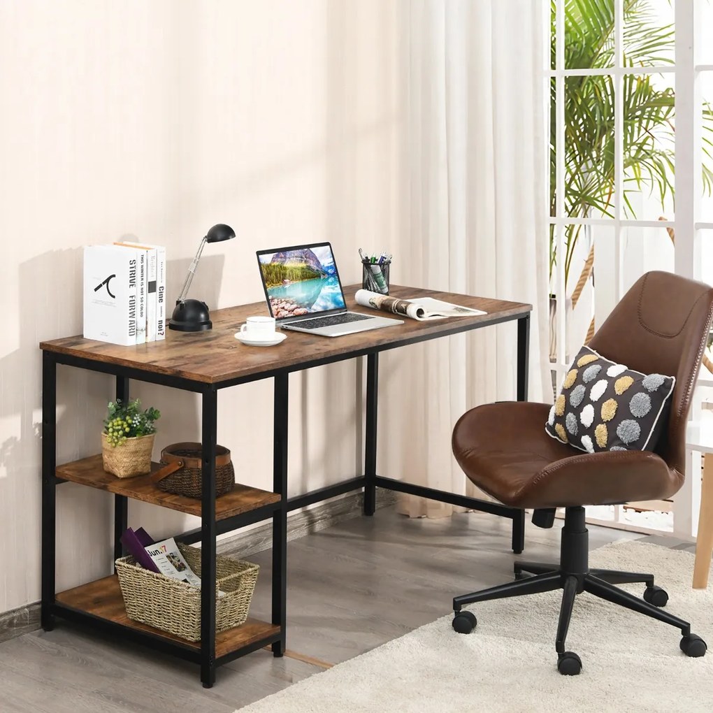 Costway Scrivania per computer con 2 mensole per casa e ufficio, Tavolo industriale 141x61cm