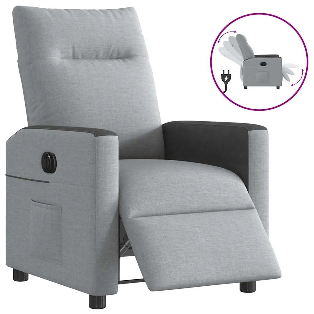 Poltrona Elettrica Reclinabile Grigio Chiaro İn Tessuto /