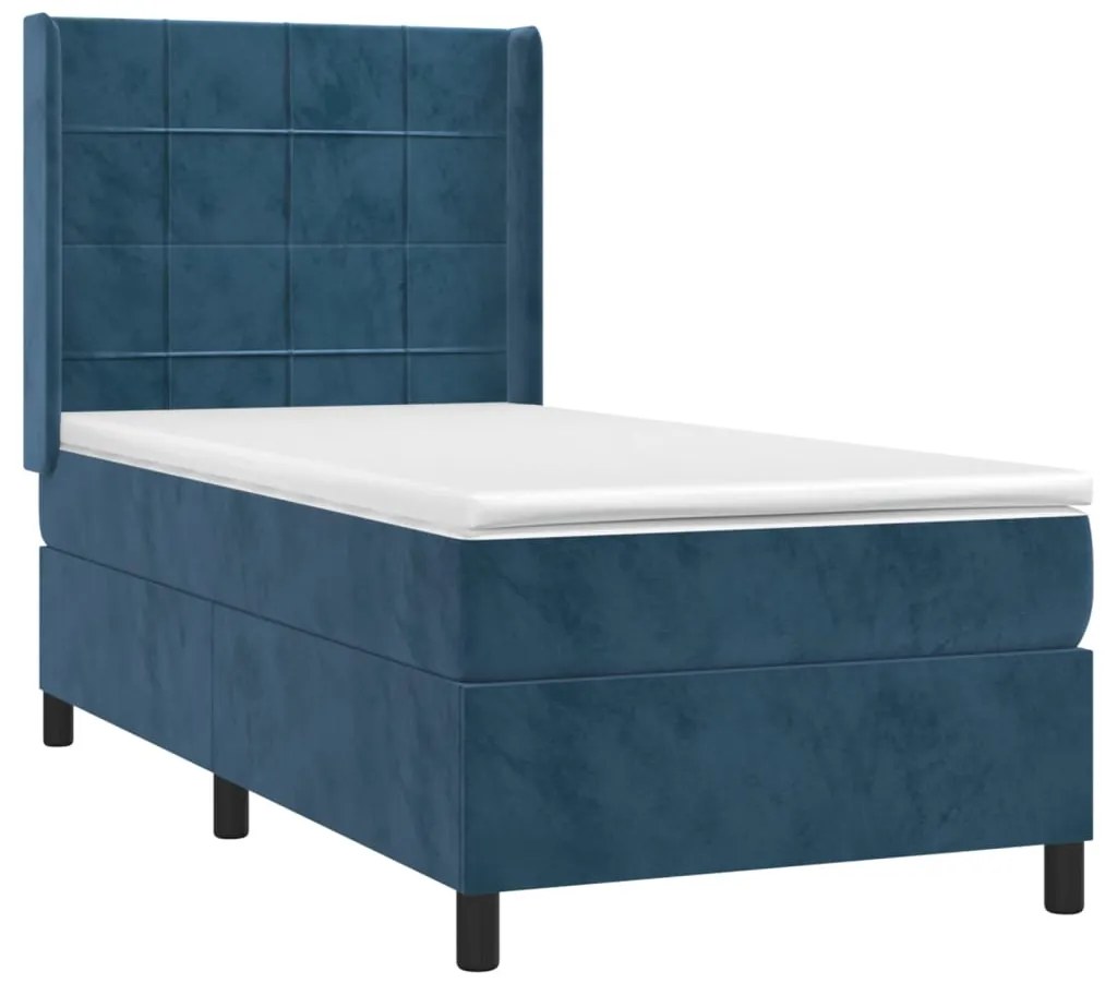 Letto a molle con materasso e led blu scuro 90x200cm in velluto