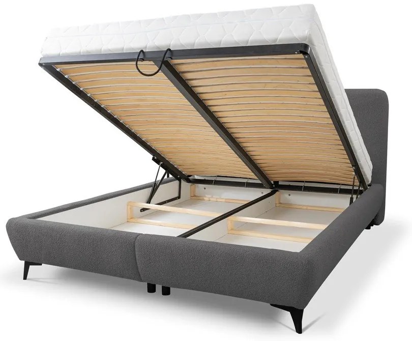 Letto matrimoniale imbottito grigio scuro con contenitore con rete inclusa 160x200 cm Makapu – Makamii