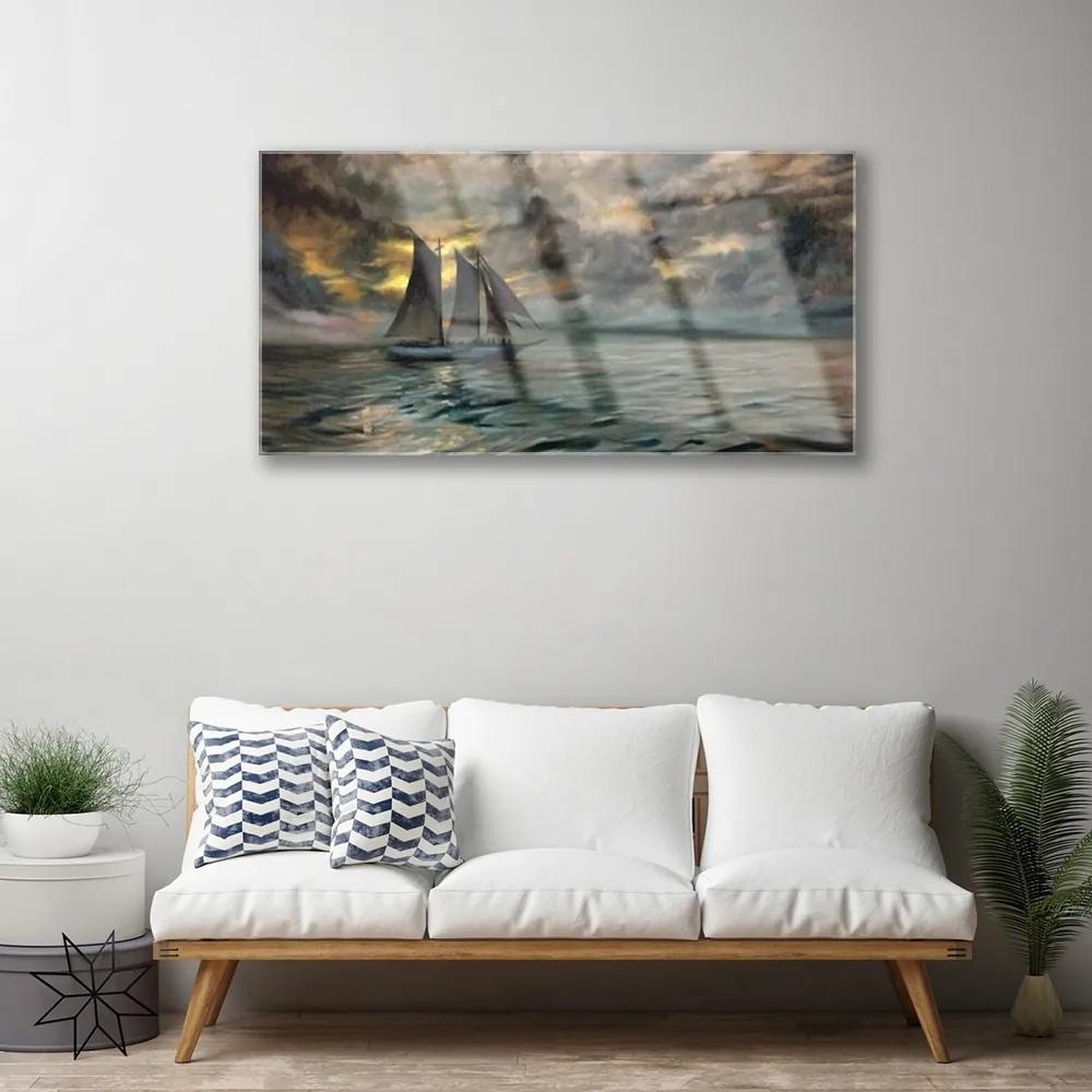 Quadro acrilico Paesaggio della barca del mare 100x50 cm
