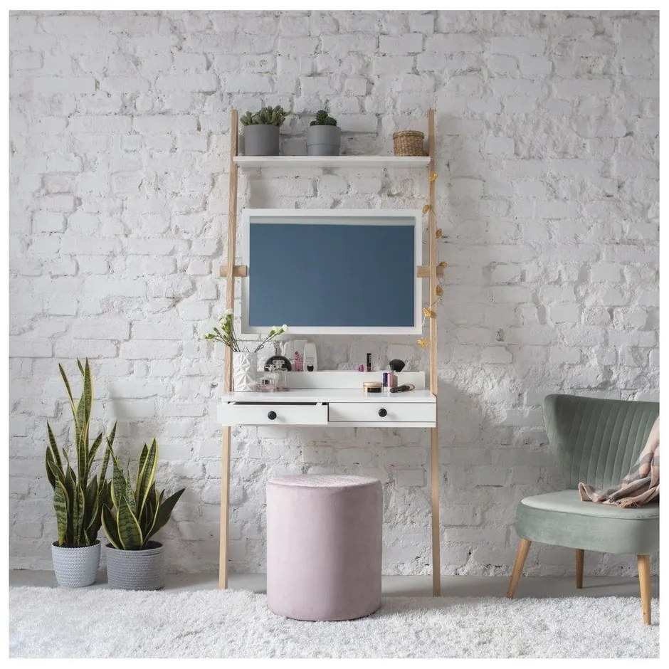 Comodino bianco con cassetto e specchio Leno - Ragaba