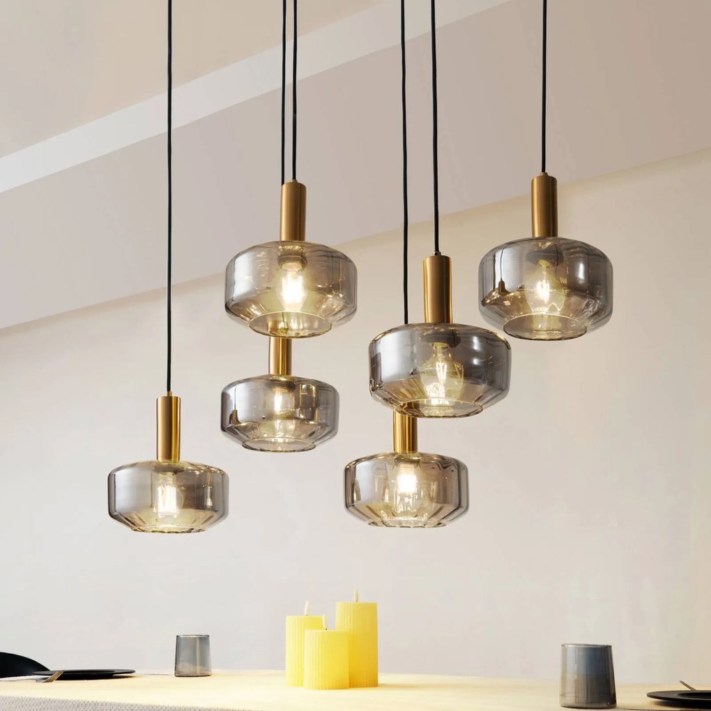Lampada a sospensione in vetro Hildur Lindby, dimmerabile, Alluminio / Grigio / Zincato, Soggiorno / Sala da pranzo, Vetro, Lampada a sospensione