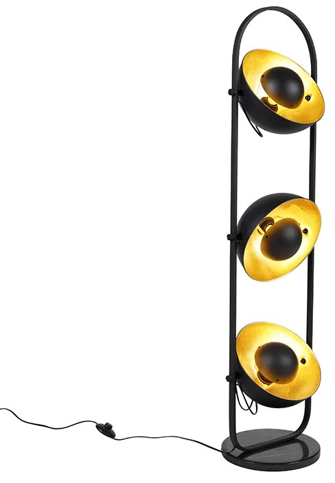Lampada da terra industriale nera con oro 3 luci - Magnax