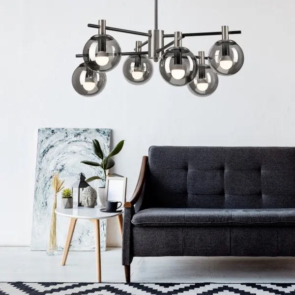 Lampadario a sospensione con supporto rigido LILOU 6xE14/5W/230V cromo opaco/fumé