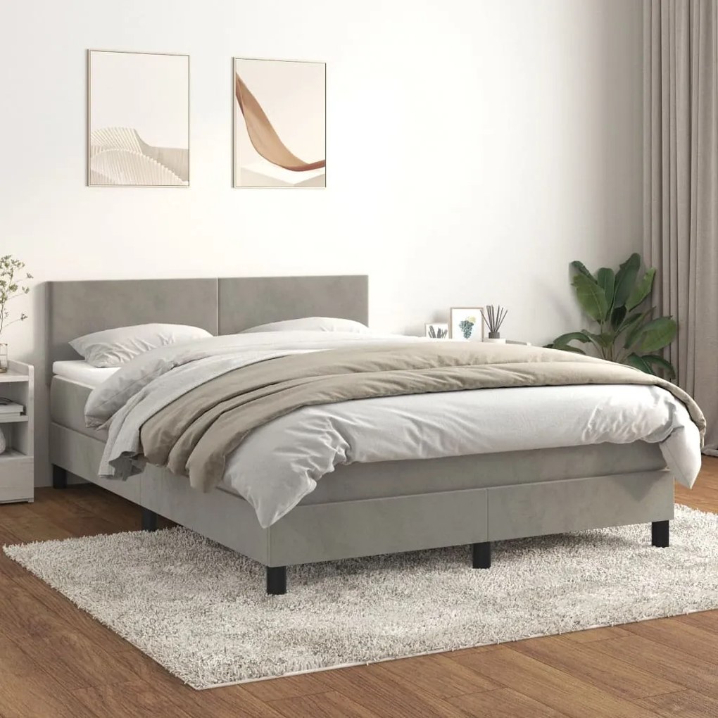 Giroletto A Molle Con Materasso Grigio Chiaro 140x190cm Velluto /