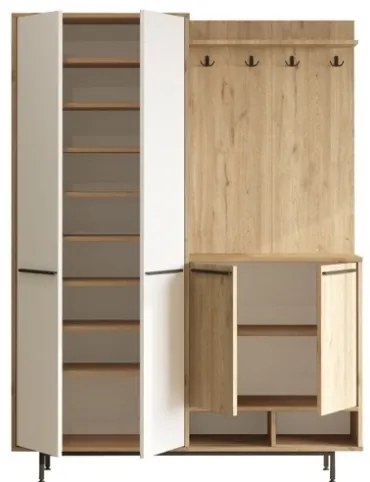 Mobile Ingresso Multiripiano Con Scarpiera E Appendiabiti Whisper Effetto Legno E Bianco