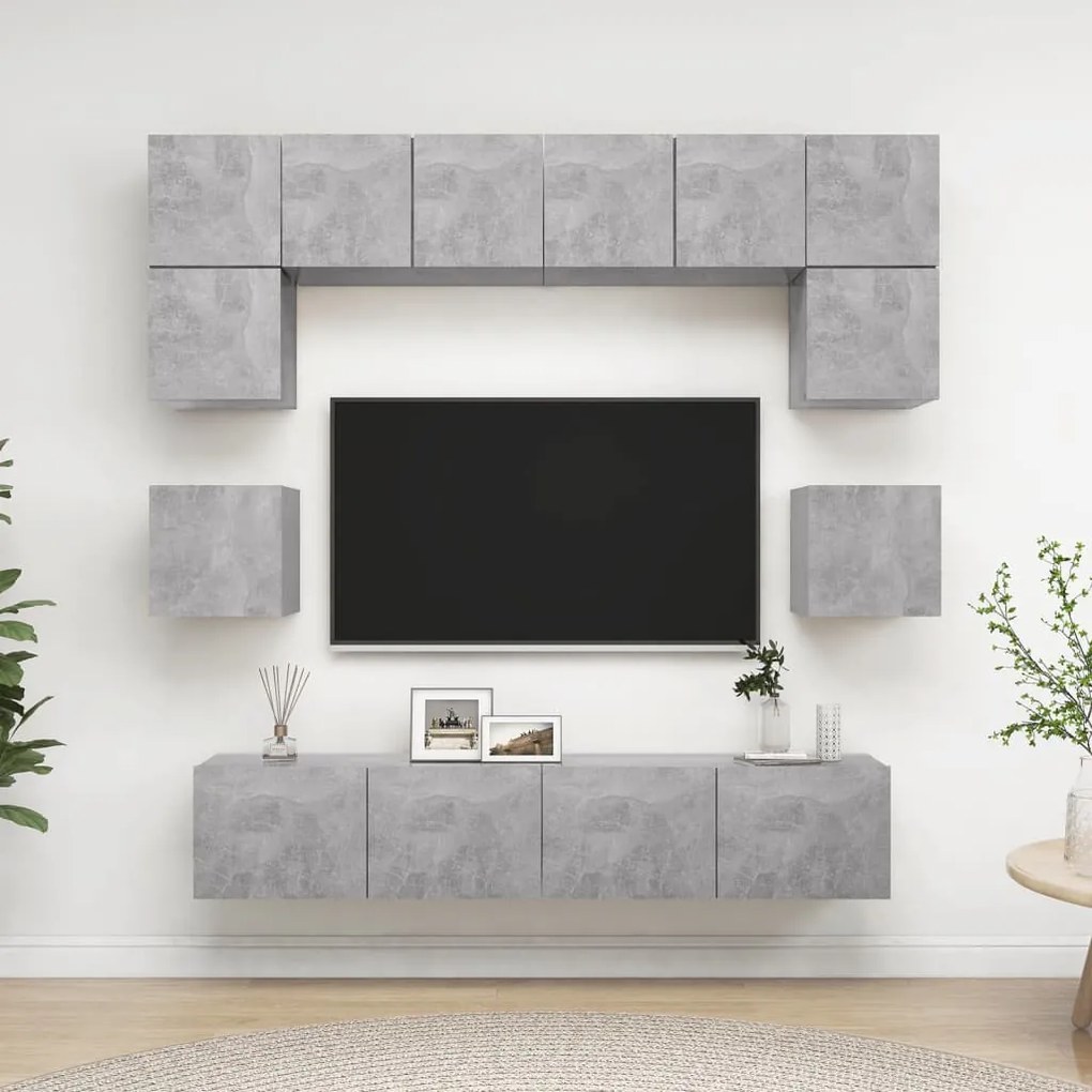 Set Di Mobili Porta Tv 8 Pz Grigio Cemento İn Legno Multistrato /