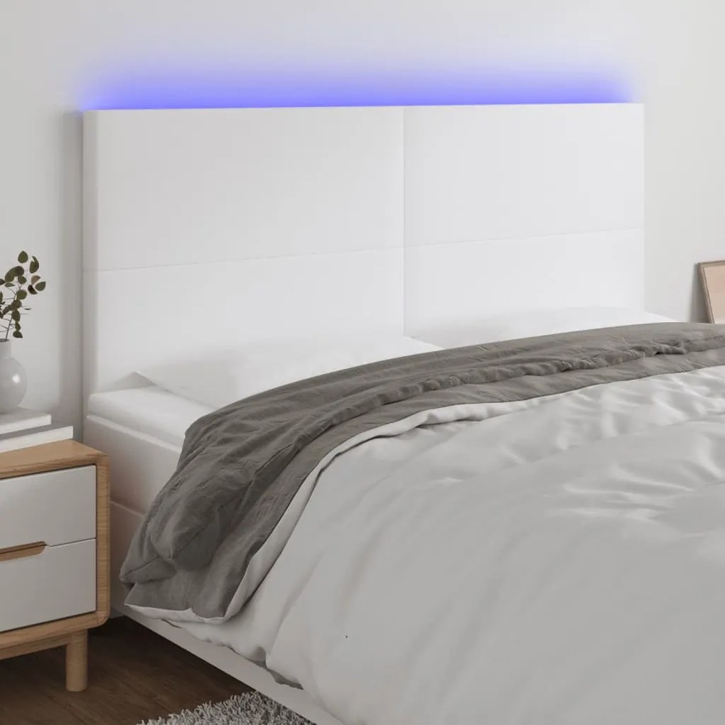 Testiera A Led Bianco 180x5x118/128 Cm İn Similpelle /