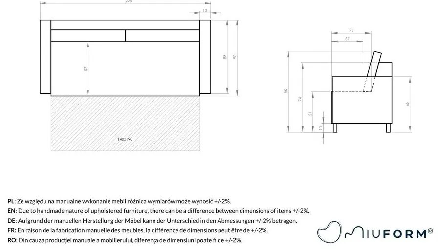 Divano in velluto beige 225 cm Charming Charlie - Miuform