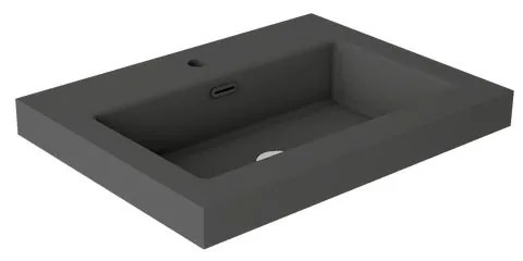 Lavabo da incasso con bordo a vista d'appoggio rettangolare vasca centrale Nantes L 61 x H 6 x P 46 cm in resina cenere