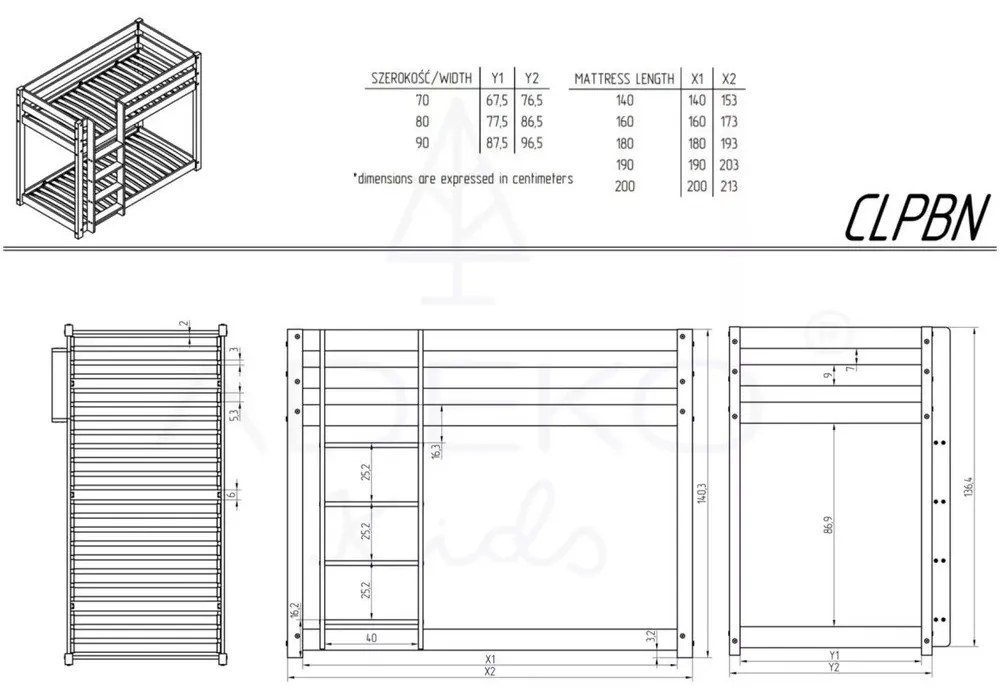 Letto da bambini a castello/estraibile di colore naturale con contenitore con rete inclusa 80x200 cm CLPBN – Adeko